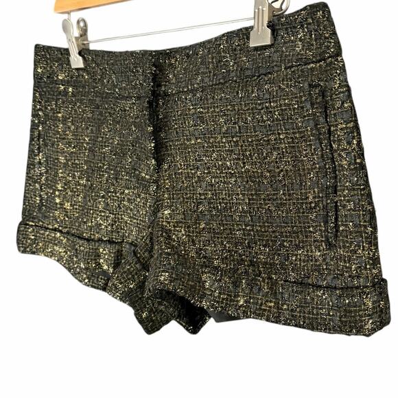 Express Metallic Tweed Shorts Womens 6 Black Gold Pockets Cuffed Lined Chic Y2K - Picture 2 of 13